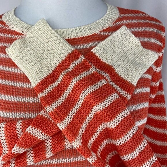 Acrobat‎ Women's Orange Striped Linen Crew Neck Long Sleeve Luxury Sweater S/C35 - Picture 4 of 9